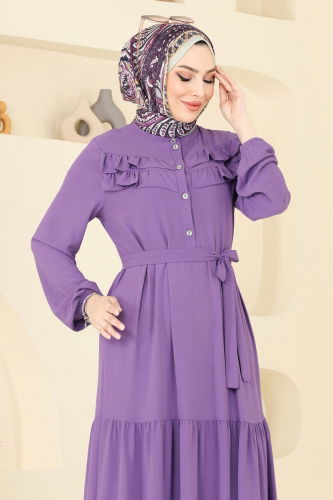 moda selvim Dress 3005BM387 Dark Lilac - Thumbnail