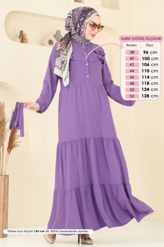 moda selvim Dress 3005BM387 Dark Lilac - Thumbnail
