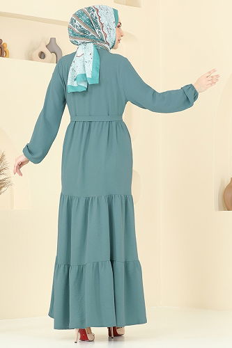 moda selvim الفستان أخضر باهت 3005BM387 - Thumbnail