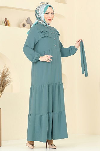 moda selvim الفستان أخضر باهت 3005BM387 - Thumbnail