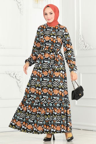 P.R.M. - DRESS 3011PM271 Black & Orange