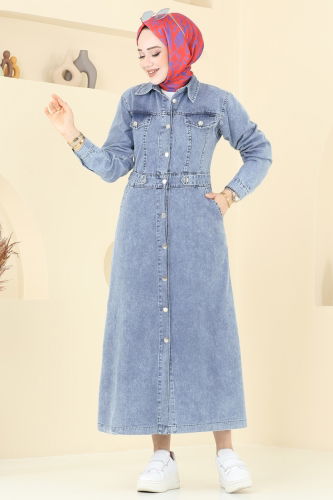 moda selvim الفستان جينز فاتح 3020MDH809 - Thumbnail