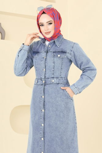 moda selvim الفستان جينز فاتح 3020MDH809 - Thumbnail