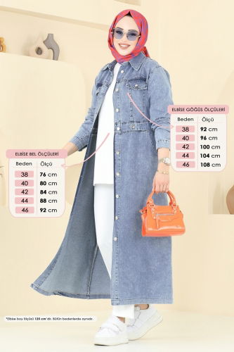 moda selvim الفستان جينز فاتح 3020MDH809 - Thumbnail