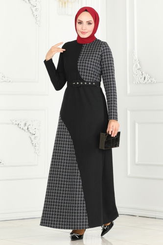 moda selvim Dress 3023KTR750 Anthracite - Thumbnail