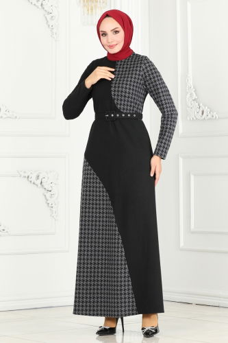 moda selvim Dress 3023KTR750 Anthracite - Thumbnail