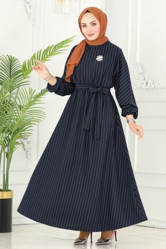 moda selvim Dress 3024HBS856 Navy Blue - Thumbnail