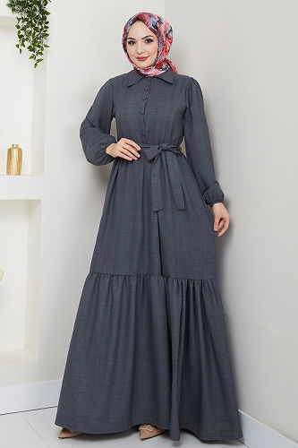 moda selvim Dress 3025HBS856 Anthracite - Thumbnail