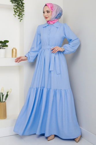 moda selvim الفستان أزرق فاتح 3025HBS856 - Thumbnail