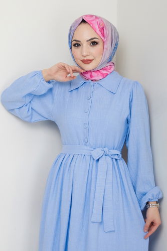 moda selvim الفستان أزرق فاتح 3025HBS856 - Thumbnail