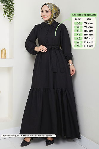 moda selvim Dress 3025HBS856 Black - Thumbnail