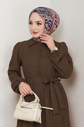 moda selvim Dress 3025HBS856 Brown - Thumbnail