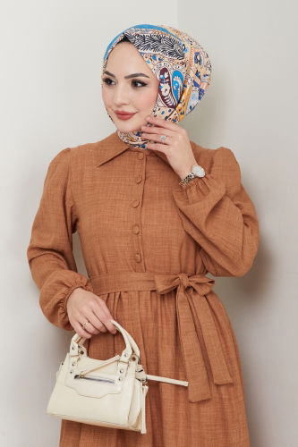 moda selvim Dress 3025HBS856 Tan - Thumbnail