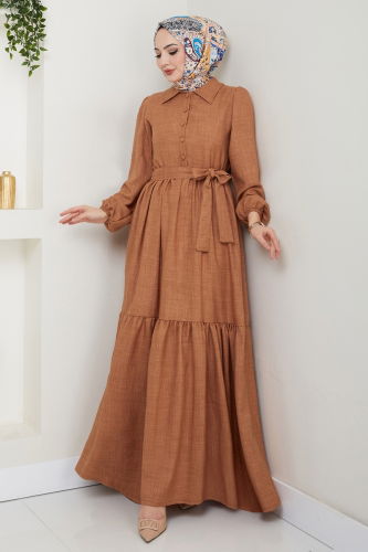 moda selvim Dress 3025HBS856 Tan - Thumbnail