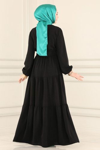 moda selvim 302BM387 اسود فستان - Thumbnail