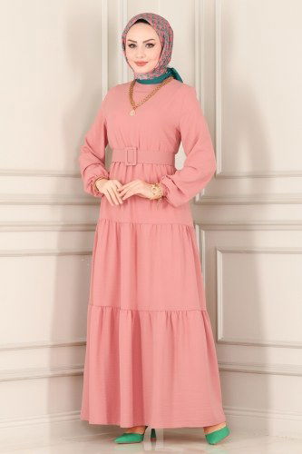 moda selvim 302BM387 الزهري فستان - Thumbnail