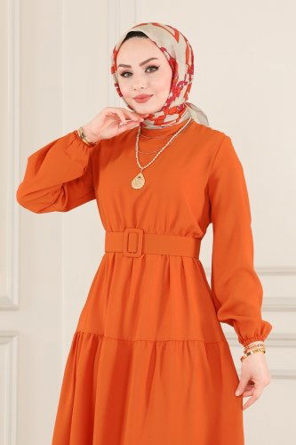 moda selvim Dress 302BM387 Orange - Thumbnail