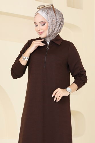 moda selvim Dress 302DVL817 Brown - Thumbnail