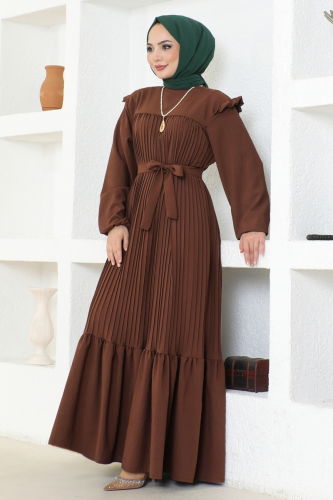 moda selvim Dress 3030HBS856 Brown - Thumbnail