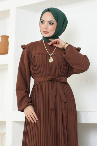 moda selvim Dress 3030HBS856 Brown - Thumbnail