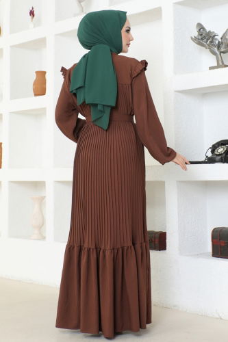 moda selvim Dress 3030HBS856 Brown - Thumbnail