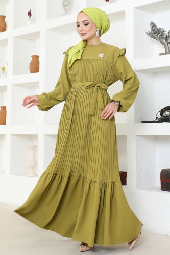 moda selvim Dress 3030HBS856 Oil Green - Thumbnail