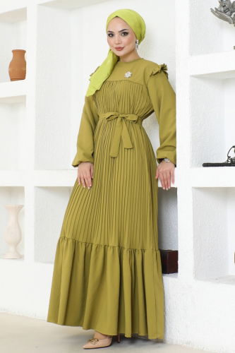 moda selvim Dress 3030HBS856 Oil Green - Thumbnail