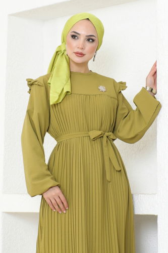 moda selvim Dress 3030HBS856 Oil Green - Thumbnail