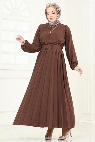 moda selvim Dress 3031HBS856 Brown - Thumbnail