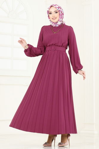 moda selvim Dress 3031HBS856 Burgundy - Thumbnail