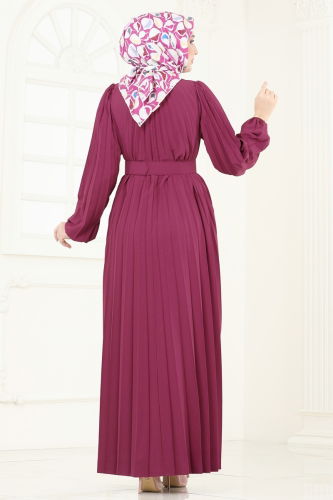 moda selvim Dress 3031HBS856 Burgundy - Thumbnail