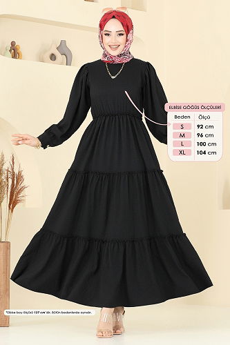 moda selvim الفستان أسود 3033TBL694 - Thumbnail