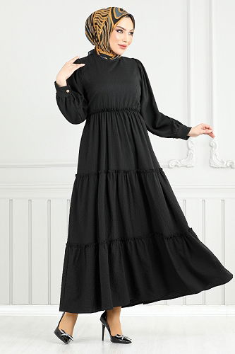 moda selvim الفستان أسود 3033TBO1101-M - Thumbnail