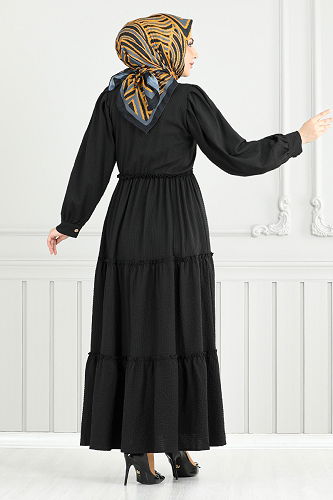 moda selvim الفستان أسود 3033TBO1101-M - Thumbnail