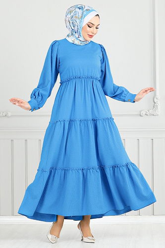 moda selvim Dress 3033TBO1101-M Blue - Thumbnail