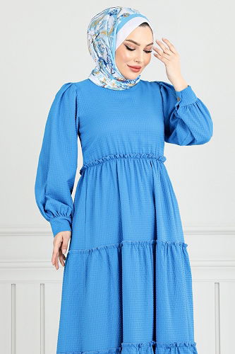 moda selvim Dress 3033TBO1101-M Blue - Thumbnail