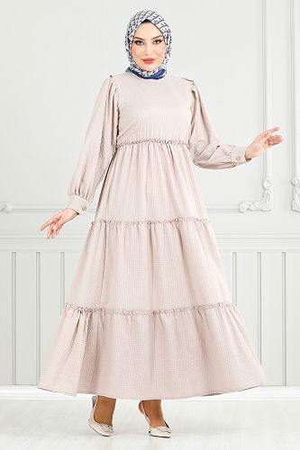 moda selvim Dress 3033TBO1101-M Stone - Thumbnail
