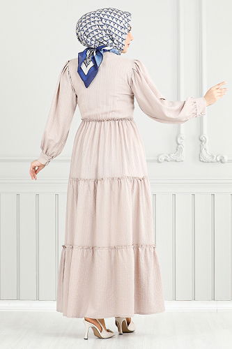 moda selvim Dress 3033TBO1101-M Stone - Thumbnail
