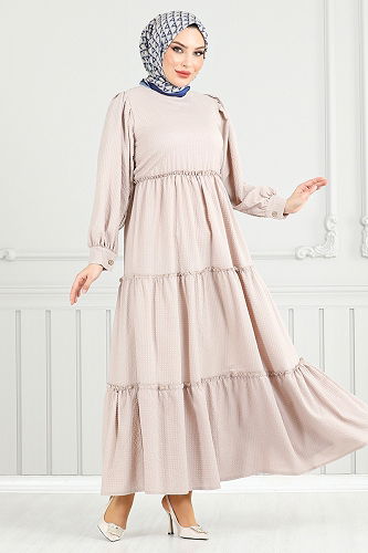moda selvim الفستان بيج 3033TBO1101-M - Thumbnail