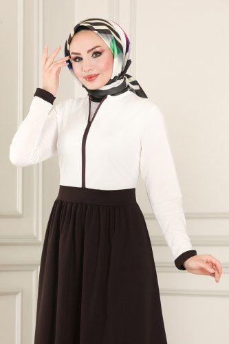 moda selvim 3035MH427 لون الايكرو مع البني فستان - Thumbnail