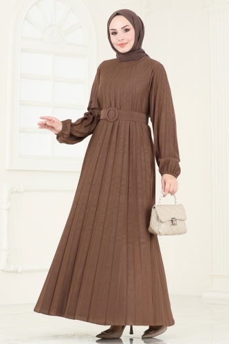 moda selvim Dress 3037HBS856 Brown - Thumbnail