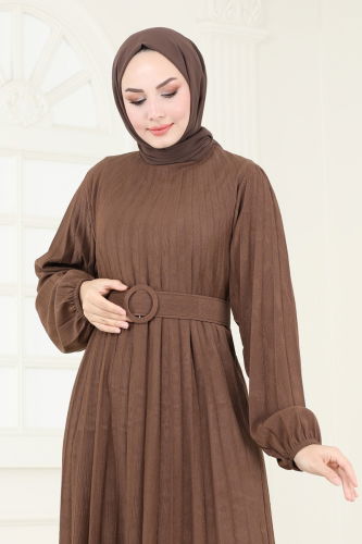 moda selvim Dress 3037HBS856 Brown - Thumbnail