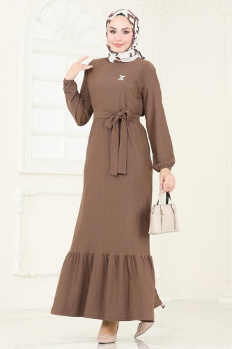 moda selvim Dress 3038HBS856 Brown - Thumbnail