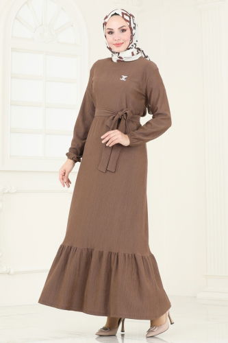 moda selvim Dress 3038HBS856 Brown - Thumbnail