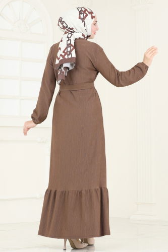 moda selvim Dress 3038HBS856 Brown - Thumbnail