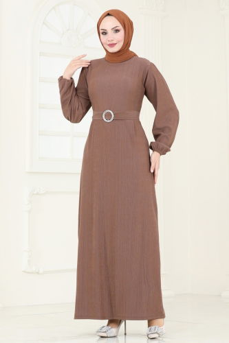 moda selvim Dress 3039HBS856 Brown - Thumbnail