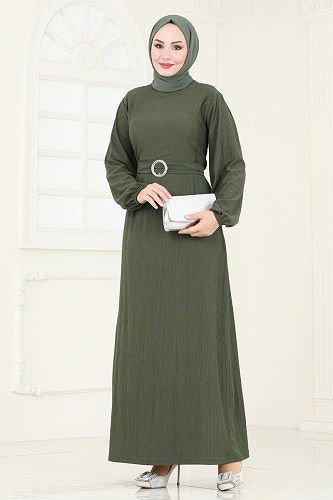 moda selvim Dress 3039HBS856 Khaki - Thumbnail