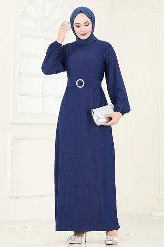 moda selvim Dress 3039HBS856 Navy Blue - Thumbnail