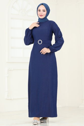 moda selvim Dress 3039HBS856 Navy Blue - Thumbnail