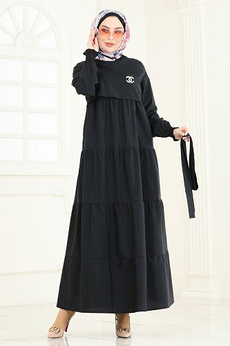 moda selvim الفستان أسود 3042KTR750 - Thumbnail